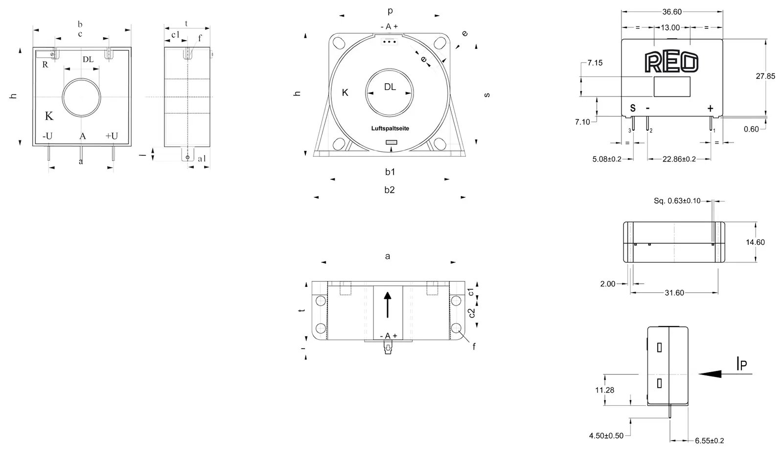 Disegno tecnico: Trasformatore di corrente attivo serie WKO