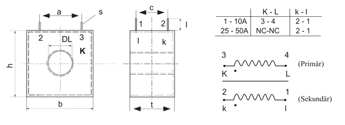 Disegno tecnico: Trasformatore di corrente passivo serie IE (versione PIN)