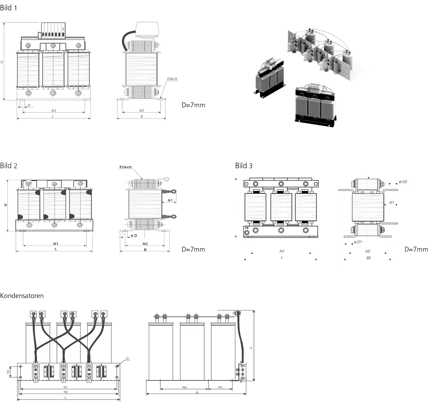 Disegno tecnico: Filtro per armoniche CNW 8981 50 Hz