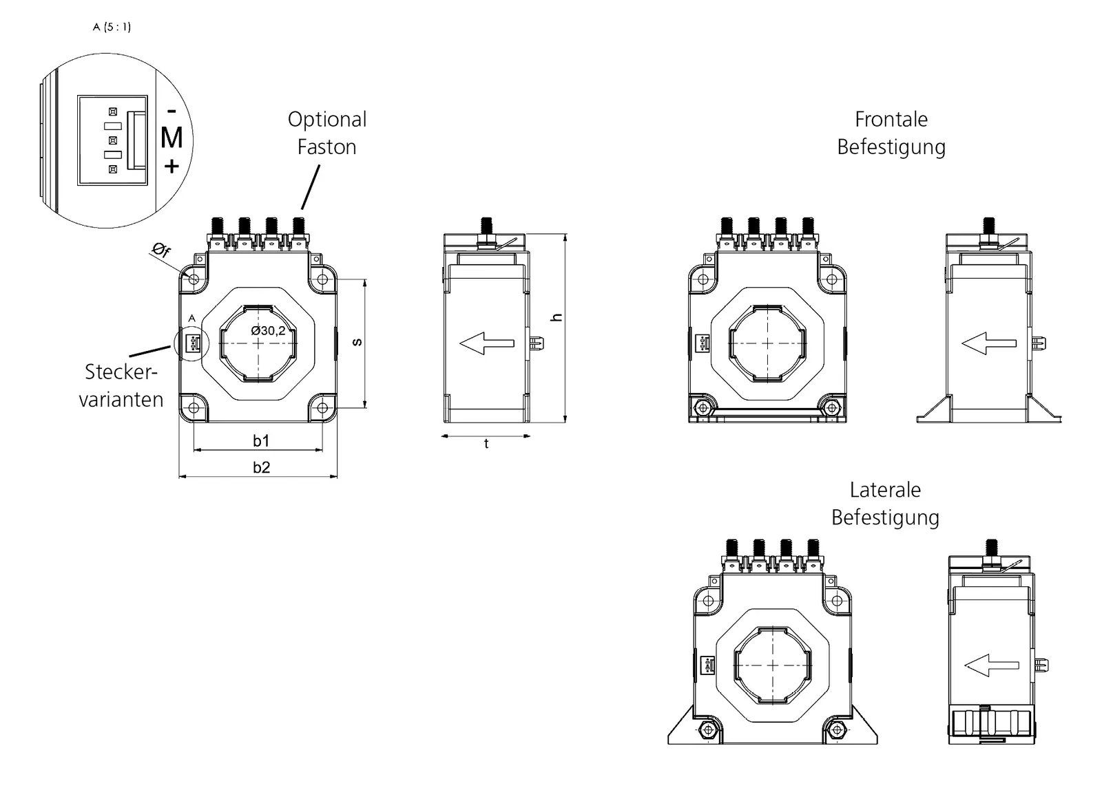 Disegno tecnico: Trasformatore di corrente attivo serie WKO-2C